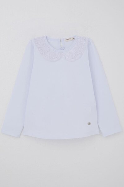 Breeze Tricou cu mânecă lungă pentru fetiță, cu detaliu din dantelă la partea de sus, 8-14 ani, alb catifelat
