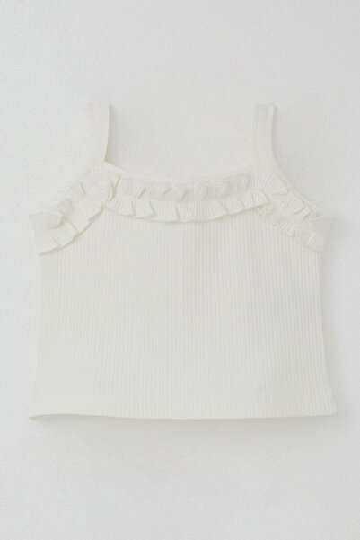 Breeze Κοριτσίστικο μπλουζάκι με λουράκια με λεπτομέρεια βολάν 8-14 ετών, εκρού