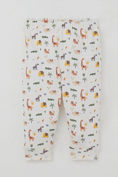 Breeze Baby Boy Pajama Set with Shoulder Patches Baby Zoo 4 Months-1 Year, Ecru