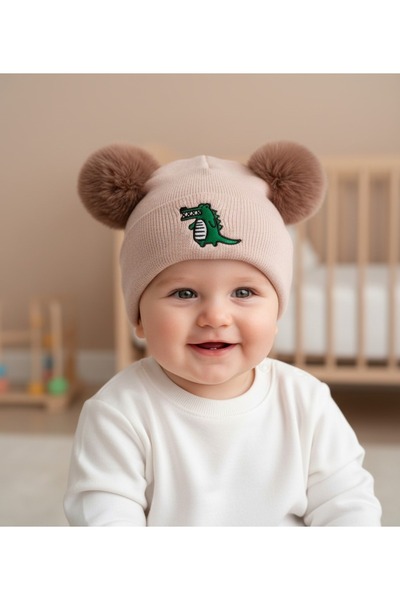 gigigiyim Double Pompom Dinosaur Knitwear Baby Beanie