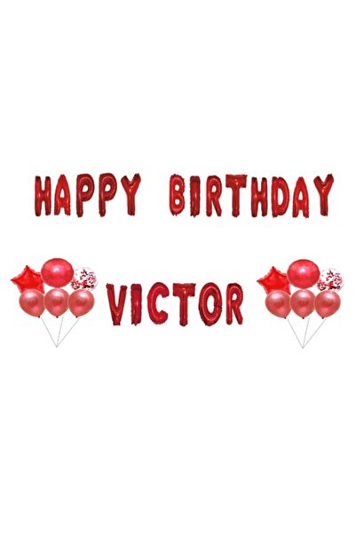OEM Set baloane La mulți ani Victor, decor tort, roșu, 35 buc