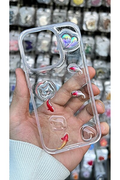 EDELFU iPhone 14 Pro and 15 Pro - Fish Pattern Stone Cover Glitter Transparent Silicone Phone Case