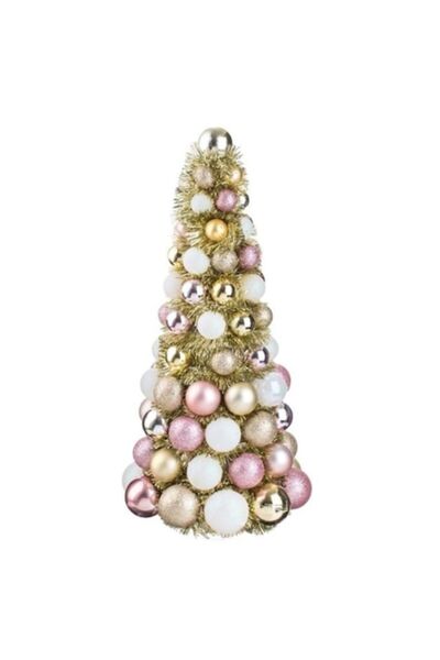 AB HOMES Brad de Crăciun decorativ cu beteală verde și globuri aurii și roșii...