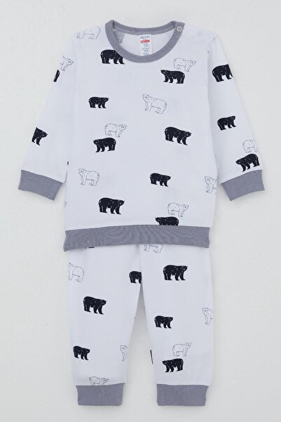 Breeze Baby Boy Tracksuit Set with Shoulder Patches, Cute Polar Bear Pattern, 4 Months-1 Year Old, White