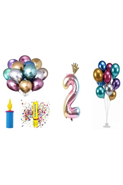 OEM Σετ μπαλονιών γενεθλίων, 2 ετών, πολύχρωμο μοντέλο με κορώνα, 60 τεμ.