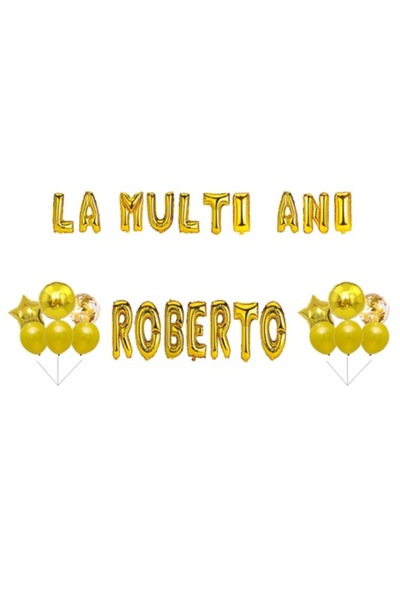 OEM Set baloane La mulți ani Roberto, decor tort, auriu, 35 buc