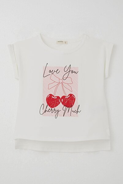 Breeze Girl's T-Shirt Love Themed Heart Bow Printed 10-16 Years Old, Ecru