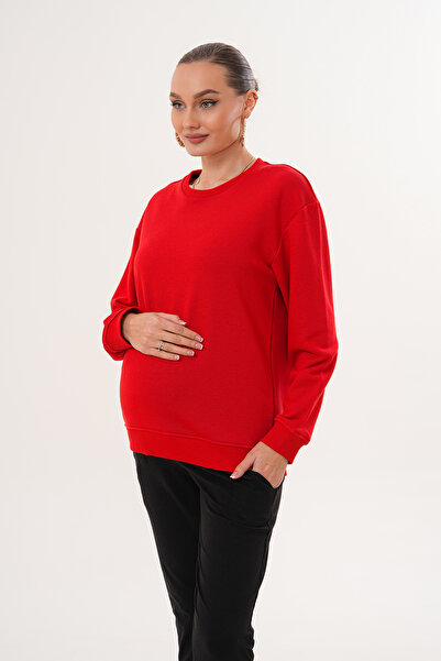 Miss Dünya Lissa Bisiklet Yaka %100 Pamuk Hamile ve Lohusa Basic Sweatshirt