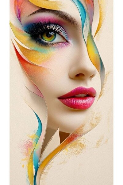 ALAYRA International ملصق فني ملون لوجه امرأة، ديكور جداري منزلي معاصر - 40×6...