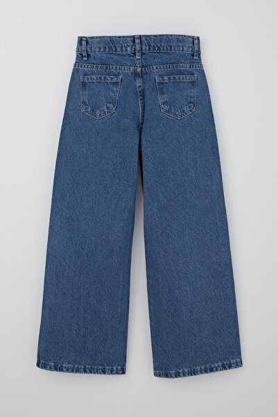 Breeze Pantaloni din denim pentru fete cu accesorii din piatră, buzunare cu fermoar, 10-14 ani, albastru