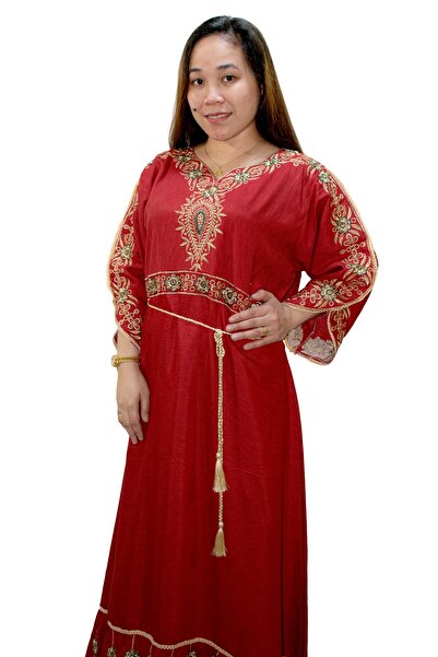 Zainah Regal Embroidered Maxi Jallabiya / Kaftan | 3/4 Sleeve, Included Belt & Sweeping Hem Border