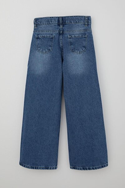 Breeze Pantaloni din denim pentru fete, cu detaliu de perle, cu fundă brodată, 10-14 ani, albastru