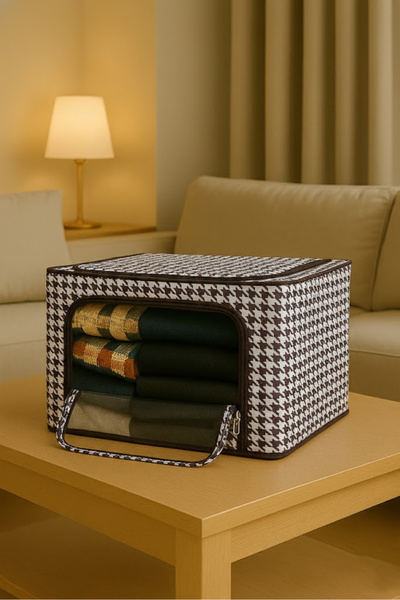 SER&YAT Dolap Düzenleyici Kazayağı Desenli | 1 Adet | Çelik Destekli Fermuarlı Pencereli Kıyafet Organizeri