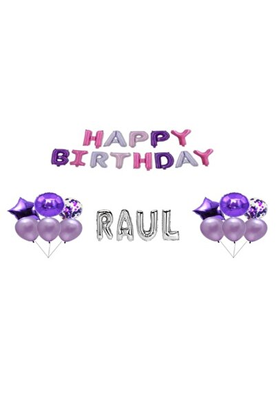 OEM Happy Birthday Raul Balloon Set, Cake Topper, Multicolor and Silver, 35 pcs