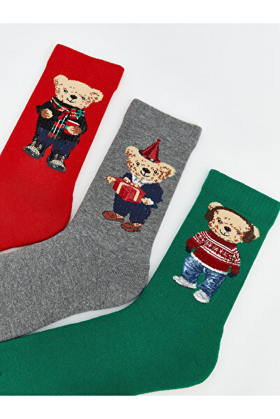 LC Waikiki Мъжки чорапи с принт на мече 3-пакет