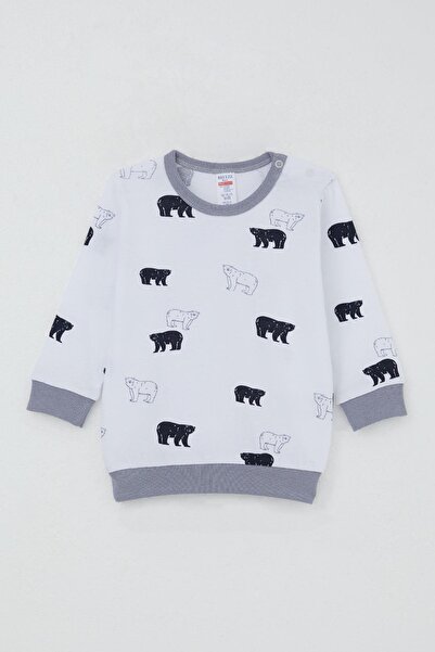 Breeze Baby Boy Tracksuit Set with Shoulder Patches, Cute Polar Bear Pattern, 4 Months-1 Year Old, White