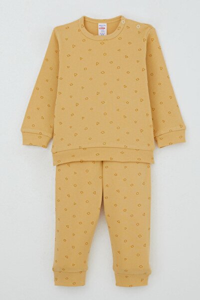 Breeze Baby Boy Pajama Set with Shoulder Patches, Mini Geometric Shapes, 4 Months-1 Year, Mustard Yellow
