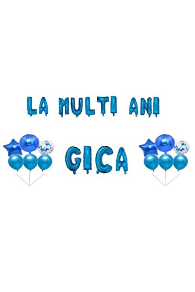 OEM Σετ μπαλονιών Happy Birthday Gica, διακοσμητικό για τούρτα, μπλε, 35 τεμ.