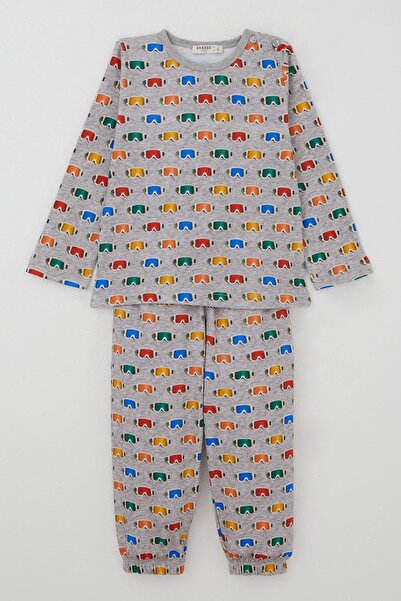 Breeze Boy's Pajama Set with Colorful Ski Goggles Pattern, Ages 1-3, Gray Melange