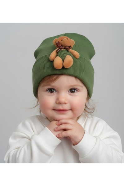 gigigiyim Unisex Baby Beanie with Furry Teddy Bear Detail
