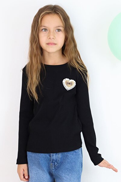 Breeze Μακρυμάνικο μπλουζάκι για κορίτσια με κορδόνια και φιόγκο, ηλικία 5-10 ετών, μαύρο