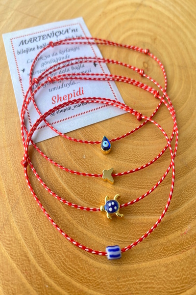 Shepidi 4-Piece Butterfly Evil Eye Bead Bracelet with Turtle Object and Marteniçka Luck Bracelet