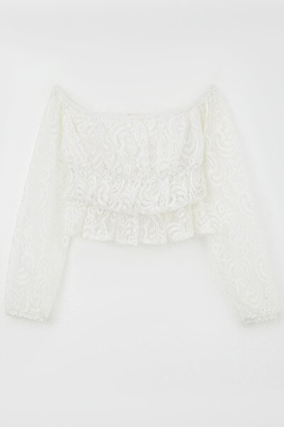 Breeze Μακρυμάνικη μπλούζα με δαντέλα για κορίτσια με λουλουδάτο σχέδιο 9-14 ετών, λευκό