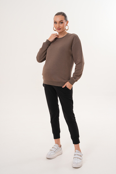 Miss Dünya Lissa Bisiklet Yaka %100 Pamuk Hamile ve Lohusa Basic Sweatshirt