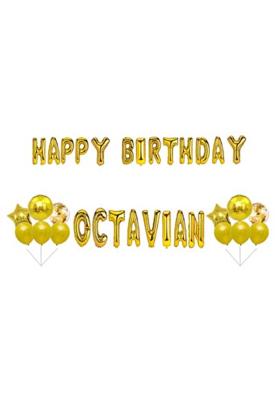 OEM Комплект балони "Честит рожден ден" за Октавиан, украса за торта, златист...