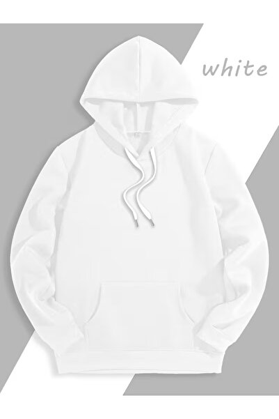 NEVERMIND Sevgili Çift Kombin Hoodie - Geyik Baskılı Çift Kapüşonlu Sweatshirt Unisex Oversize 2'li Beyaz