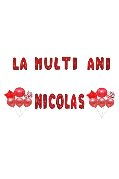 OEM Σετ μπαλονιών για γενέθλια «Nicolas» με διακοσμητικό για τούρτα, κόκκινο,...