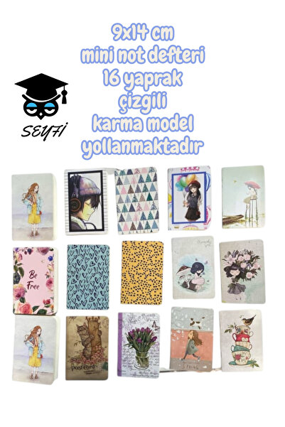 SEYFİKİRTASİYE 1 ADET 9x14 cm mini not defteri 16 yaprak çizgili karma model ...
