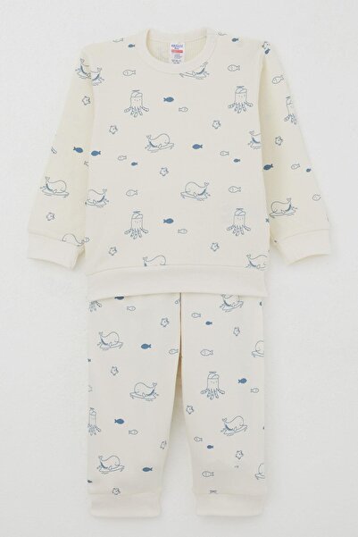 Breeze Baby Boy Pajama Set with Pockets on the Shoulders, Cute Sea Animals Pattern, 4 Months-1 Year Old, Cream