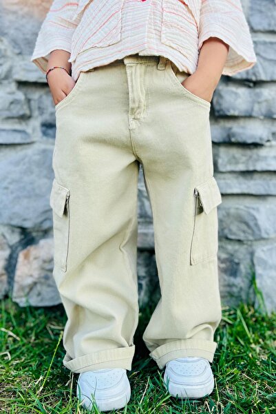 Breeze Girl's Gabardine Trousers Cargo Pocket Detailed 5-14 Years Old, Stone