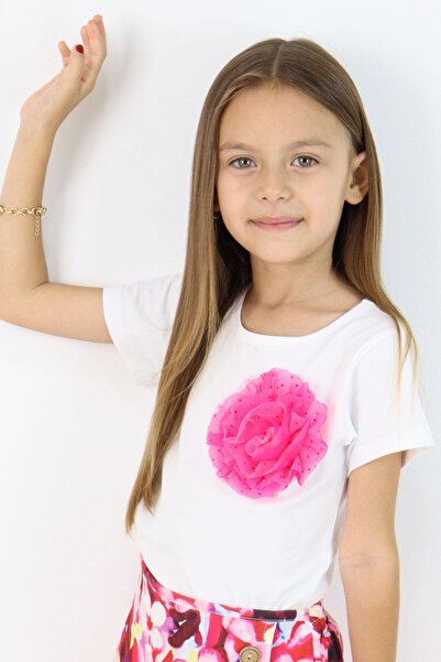 Breeze Tricou pentru fetiță cu accesorii din tul cu flori 5-10 ani, alb