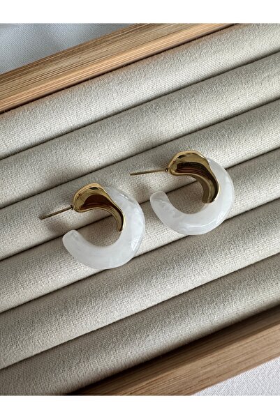 ringbox White Acrylic Gold Detailed Steel Earrings