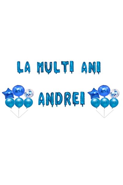 OEM Happy Birthday Andrei Balloons Set, Cake Topper, Blue, 35pcs