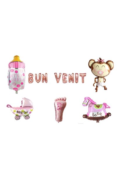 OEM Set baloane de bun venit pentru fetiță, decor tort, 14 buc, auriu roz