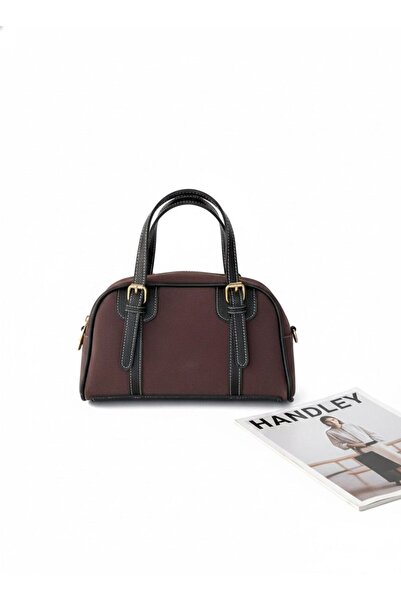 Handley حقيبة يد نسائية من الجلد السويدي مع تفاصيل جلدية وحزام متقاطع