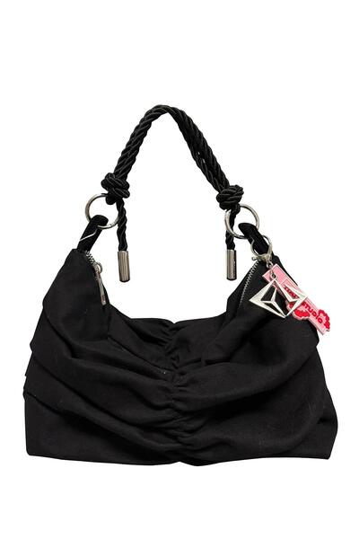 Y.M YÜZÜCÜ MARKETİ حقيبة كتف من هايي ستوديو - أسود فضي متوسط الحجم (32 × 17 ×...