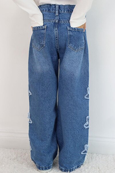 Breeze Pantaloni din denim pentru fete cu broderie stea 5-9 ani, albastru