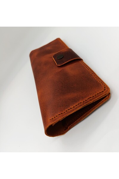 Mahfuz Crazy Hors Leather Fully Handcrafted Wallet 4 Card Holders 2 Large Spaces 20X19,5 Open Condition Nlu102