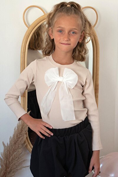 Breeze Μακρυμάνικο μπλουζάκι για κορίτσια με αξεσουάρ φιόγκο, ηλικίας 8-12 ετών, μπεζ