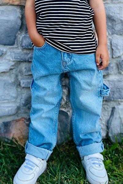 Breeze Pantaloni din denim pentru băieți, model Carpenter, 10-14 ani, albastru deschis