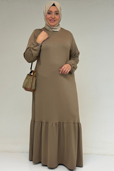 Eslina 52033 Plus Size Skirt Ruffled Modal Dress - Mink