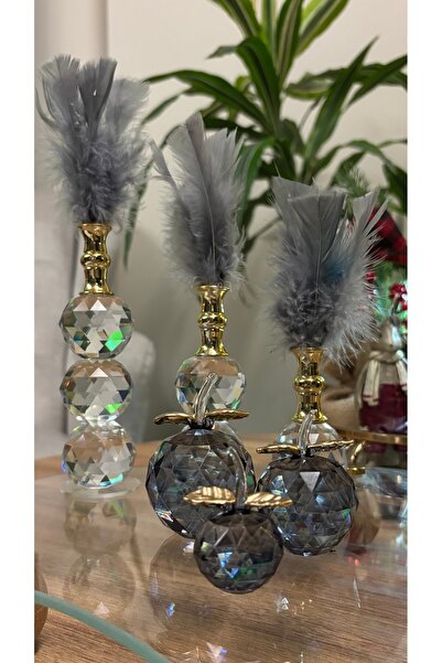 Kiri Dekoratif Kristal Cam Premium Gri İkili Set