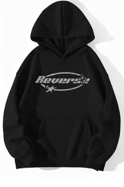 COHERENT Unisex Erkek/Kadın REVERSE Renkli TAŞ BASKILI Pamuklu Oversize Kapüşonlu Sweatshirt