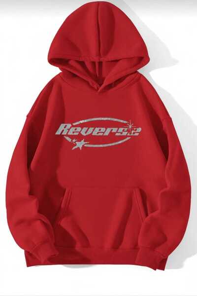 COHERENT Unisex Erkek/Kadın REVERSE Renkli TAŞ BASKILI Pamuklu Oversize Kapüşonlu Sweatshirt