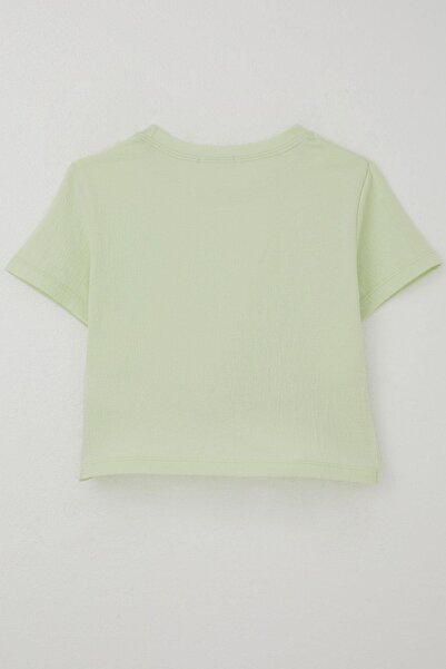 Breeze Girl's T-Shirt with Embroidered Belly Detail, Low-Cut Detail, Ages 9-16, Water Green