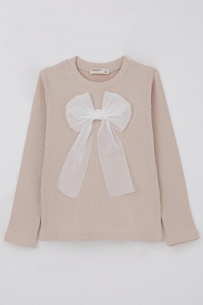 Breeze Μακρυμάνικο μπλουζάκι για κορίτσια με αξεσουάρ φιόγκο, ηλικίας 8-12 ετών, μπεζ